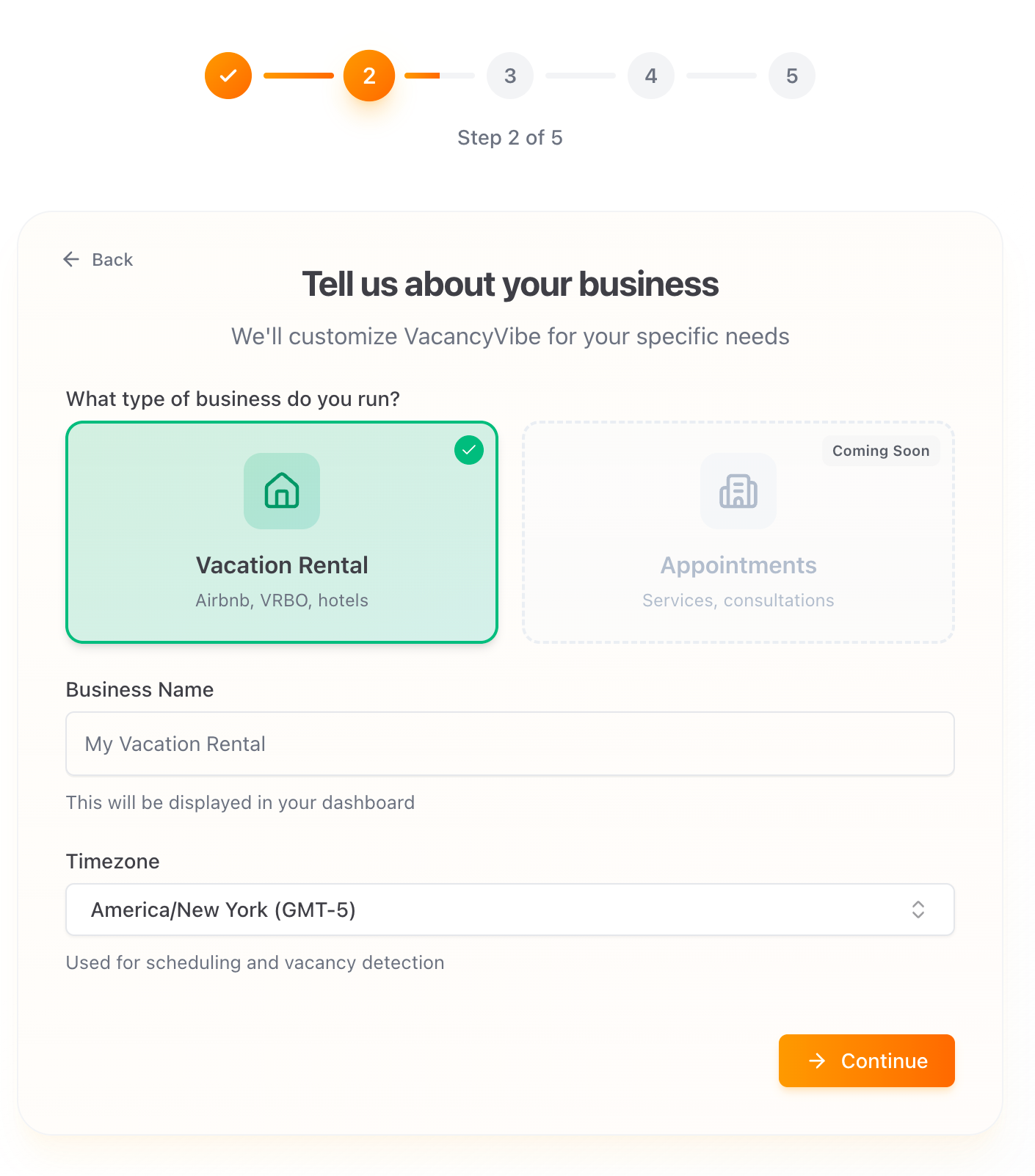 Business setup screen